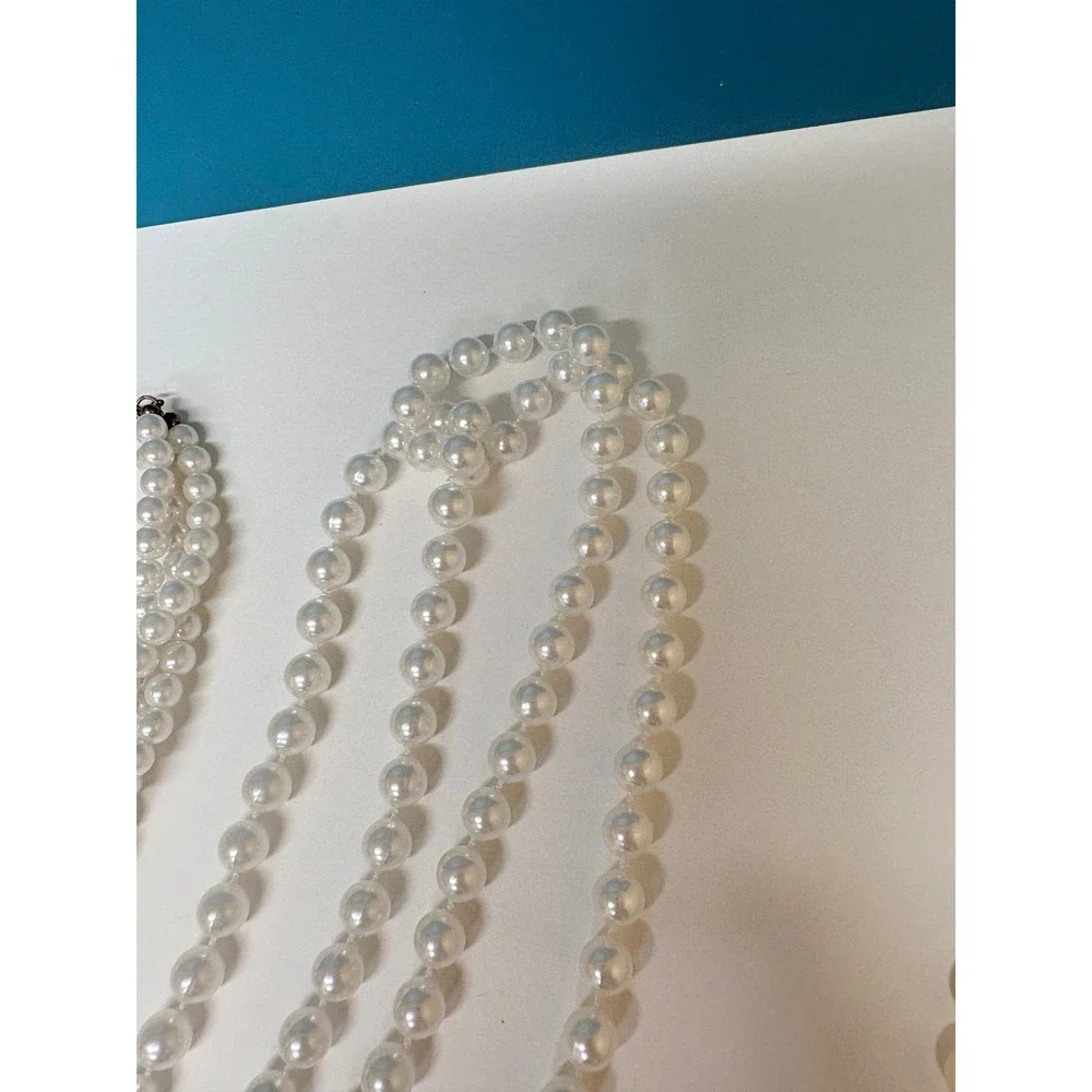 Vtg Style Faux Pearl Necklace Lot 5 Pieces White Cream Multi Strand Layered - Picture 3 of 16